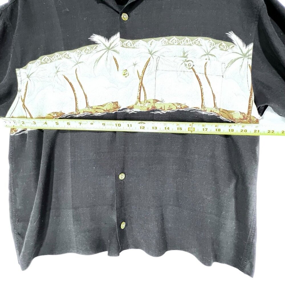 Bamboo Cay Shirt Mens M Black Tan Palm Tree Tropical Resort Collar Pocket - Picture 8 of 12
